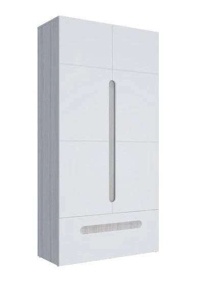 Шкаф 2х-Створчатый с Ящиком Палермо МДФ Ясень Шимо Светлый/ фасад Белый Глянец