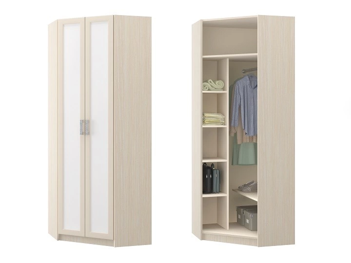 Шкаф Угловой ДЮ-11 Юнга-7 ЛДСП Белый ХДФ+Рамочный Профиль/Ясень Шимо Светлый (Д-820 x В-2200 x Г-820 мм)