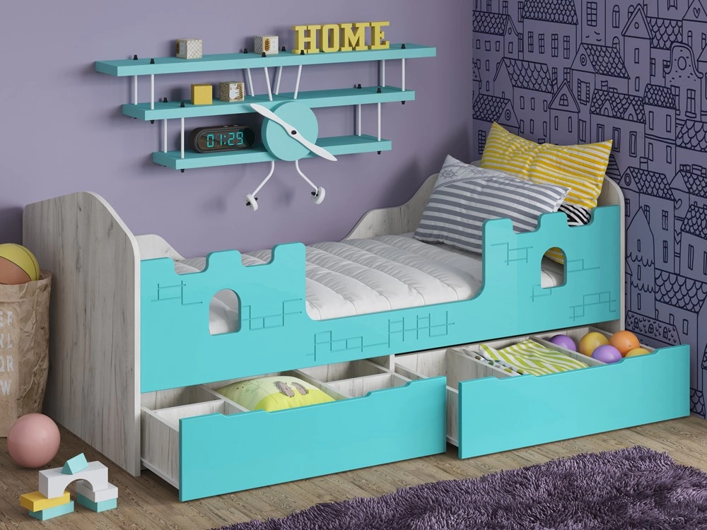 Детская Кровать Юнга-16 МДФ (Д-1632 x В-700 x Г-850 мм)/Разные Цвета 