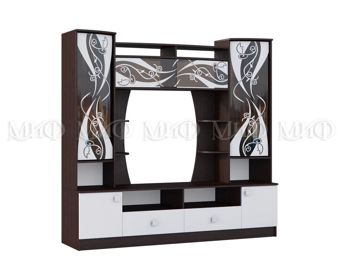 Гостиная Жасмин №1 МДФ Венге/Белый Глянец (Ш-2000 × В-1900 × Г-520 мм)