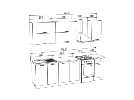 Кухонный Гарнитур Риана Дуб Крафт/Белый 1600/1700/1800/2000 мм