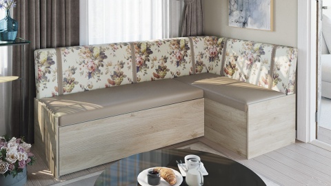 Скамья угловая со спальным местом «Париж» (Баттл Рок/ Цветы бежевые)