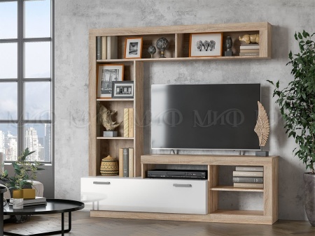 Стенка Апаста (Ш-3189 x В-2070 x Г-416 мм)/Дуб Сонома/Белый Глянец